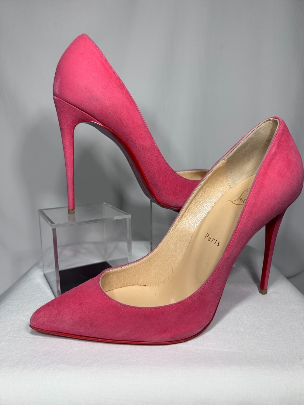 Christian Louboutin 100 Pigalle Follies Hot Pink Suede Pointed Stiletto eu 39